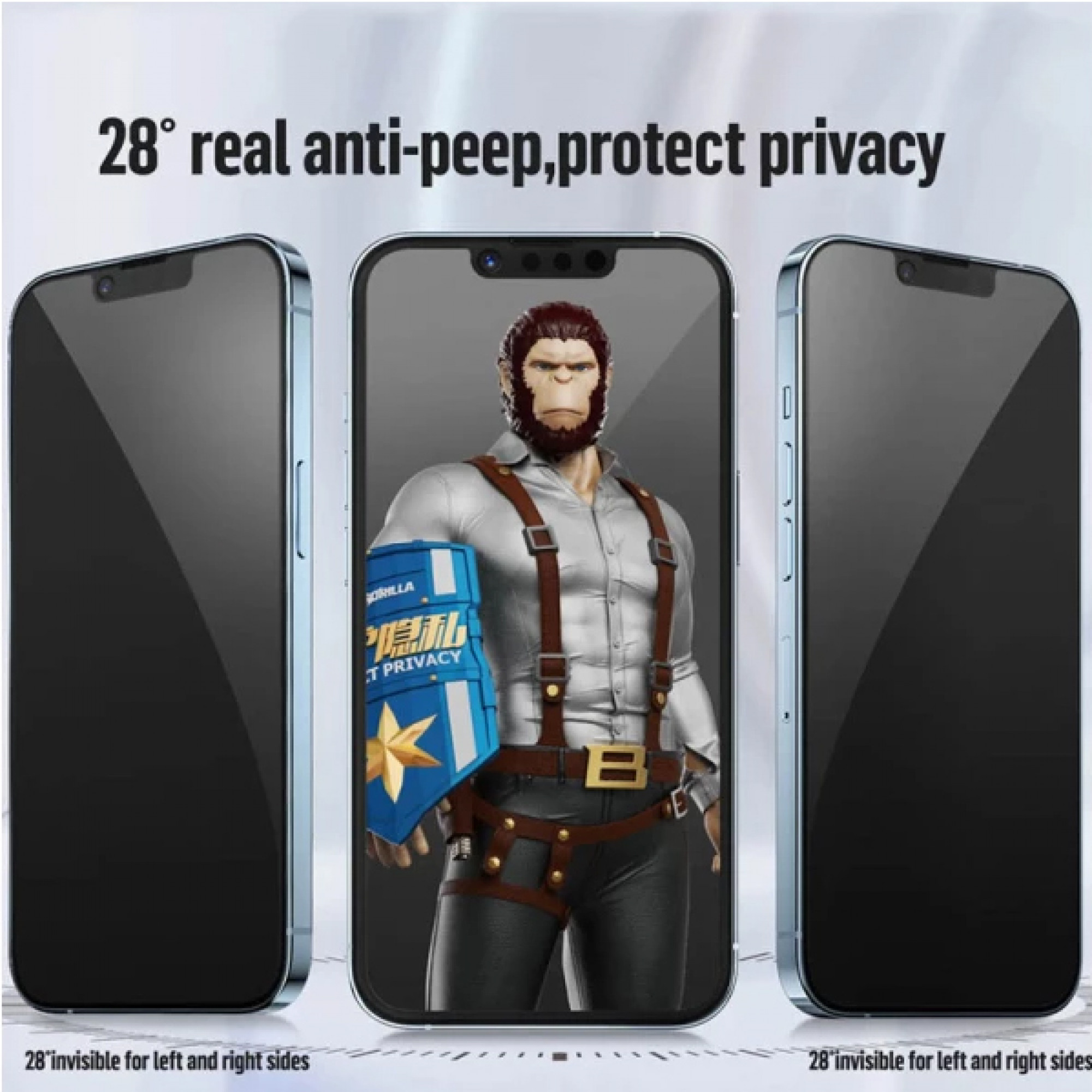 Защитное стекло 2.5D BlueO Full Cover Anti-Peep для Apple iPhone 13/14/13 Pro (6.1") (Черный)